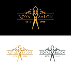 Royal Salon Logo With Scissor Elements