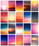 Fototapeta Zachód słońca - Set of colorful sunset and sunrise cards. Blurred modern gradient mesh background.