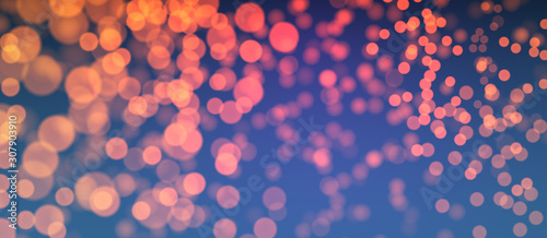 Cuadros en Lienzo Christmas and New Year card with orange defocused ligths on blue.