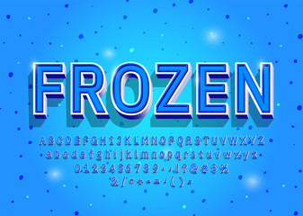 Fototapete - Frozen Alphabet letters, numbers and symbols. 3D vintage winter font in cold color. Serif typeface. Vector