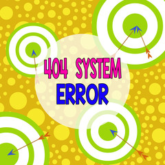 Fototapete - Text sign showing 404 System Error. Business photo text message appears when website is down and cant be reached Arrow and round target inside asymmetrical shaped object multicolour design