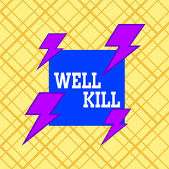 Poster - Writing note showing Well Kill. Business concept for operation of placing a column of heavy fluid into a well bore Asymmetrical format pattern object outline multicolor design