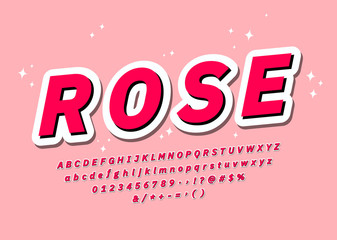 Aufkleber - Pink font with highlight and shadow cool sticker alphabet pop 3d youth typography font effect Vector