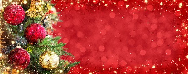 winter christmas decoration with garland lights, holiday festive background.