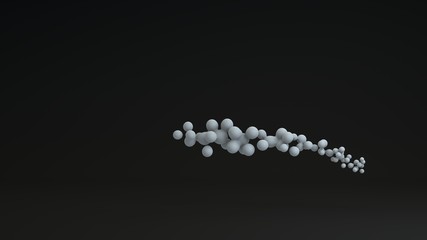 Poster - 3D illustration of many drops of white color in a dark space. The droplets are scattered and compressed, fused and disintegrating. 3D rendering for abstract compositions, futuristic background.