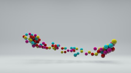 Poster - 3D illustration of many colored balls of different sizes on a white background. Vitamins in space, a burst of laughter and energy. Abstract composition, 3D rendering