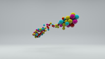 Poster - 3D illustration of many colored balls of different sizes on a white background. Vitamins in space, a burst of laughter and energy. Abstract composition, 3D rendering