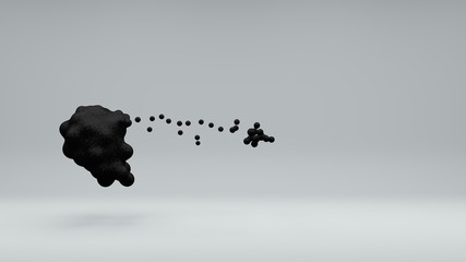 Poster - 3D illustration of a set of black oil balls in space on a white background. Balls merge and disintegrate. Abstract image, 3D rendering. Idea for screensavers and abstract design.