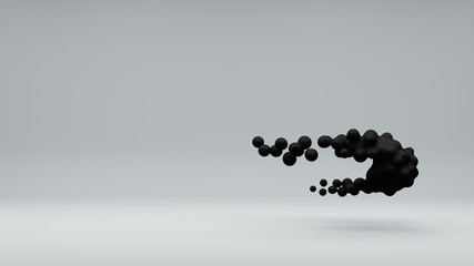 Poster - 3D illustration of a set of black oil balls in space on a white background. Balls merge and disintegrate. Abstract image, 3D rendering. Idea for screensavers and abstract design.