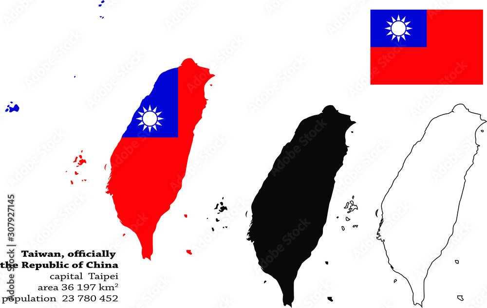 Taiwan, officially the Republic of China (ROC) vector map, flag ...
