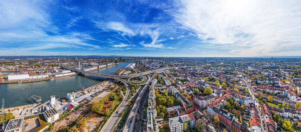 Ludwigshafen City aerial shot - obrazy, fototapety, plakaty 