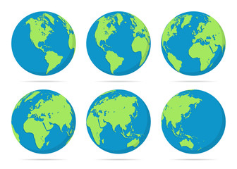 Poster - Set of Planet Earth globes in a flat design with shadow