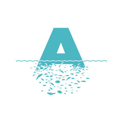 Letter A with the effect of destruction. Dispersion. Fishes