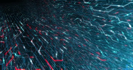 Poster - 4k seamless loop abstract futuristic electronic circuit board. electrical signals flowing in electri