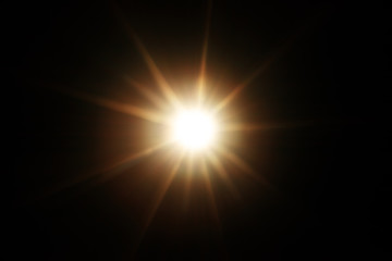 Poster - Easy to add lens flare effects for overlay designs or screen blending mode to make high-quality images. Abstract sun burst, digital flare, iridescent glare over black background.