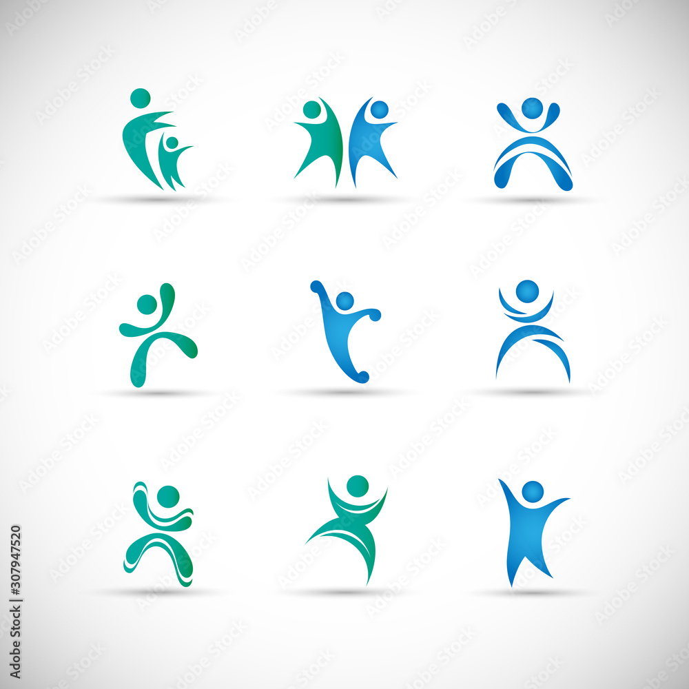 Abstract People Logo Set. Human Figure Isolated On Gray Background ...