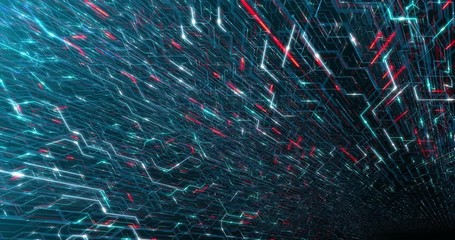 Poster - 4k seamless loop abstract futuristic electronic circuit board. electrical signals flowing in electri