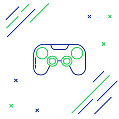 Blue and green line Gamepad icon isolated on white background. Game controller. Colorful outline concept. Vector Illustration