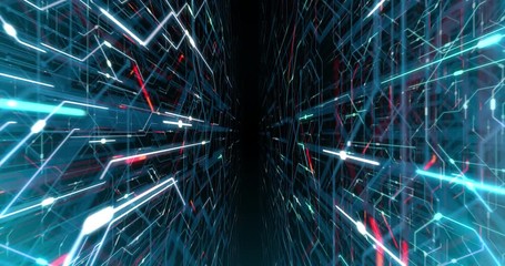 Poster - 4k seamless loop abstract futuristic electronic circuit board. electrical signals flowing in electri