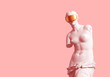 3D Model Aphrodite With Golden VR Glasses Over Pink Background.