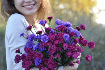 Sticker - woman with bouquet of flowers