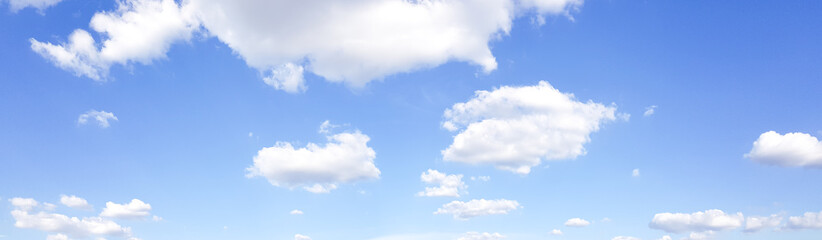 Wall Mural - panorama of clear blue sky with white cloud background. clearing day and good weather in the morning