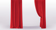 Background with straight luxury red curtains and with holder and draperies