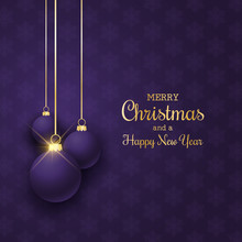 Elegant Christmas Background With Hanging Purple Baubles