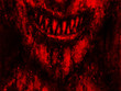 Monster smile in a nightmare. Scary bloodied maniac mouth with fangs.