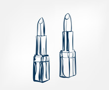 Lipstick Line Art Sketch Outline Isolated Design Element Cosmetics Vector
