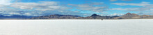 Bonneville Salt Flats Panorama In Utah On A Sunny Cloudy Day