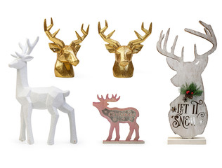 Wall Mural - Set of Christmas deer decorative elements isolated on white background, Clipping path included