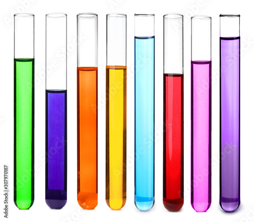 Test tube with color sample on white background