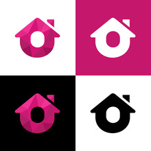 Letter O Home Logo Design, Abstract House Low Poly Icon - Vector