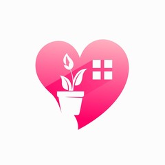 Poster - flower logo on pot with a love shape