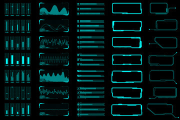 Aufkleber - HUD Virtual Futuristic Call Out Equalizer Frame Infographic Chart Elements Set Vector. Green Object Abstract Graphic For User Interface Control Panel Game Apps Illustration.