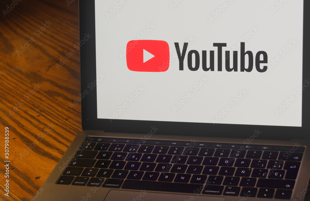 Youtube logo on laptop screen photograph Stock Photo | Adobe Stock