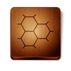 Brown Chemical formula consisting of benzene rings icon isolated on white background. Wooden square button. Vector Illustration