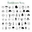 Handdrawn trees collection: pine, oak, maple and more. Sketch trees. Botanical clipart. Forest trees