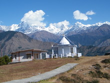 A Famous Temple Situated In The Base Of Great Himalayan Snow Peaks