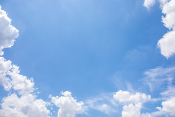 Blue sky and soft white clouds at day time for background.