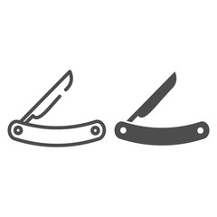 Poster - Old razor line and glyph icon. Straight razor vector illustration isolated on white. Razor blade outline style design, designed for web and app. Eps 10.