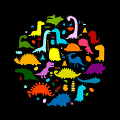 Wall Mural - Funny dinosaurs, childish style for your design