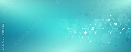 Fotomural Abstract medical background with flat icons and symbols
