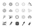 Vector set of firework flat icons. Contains icons of firecracker, sparkler, salute, petard, firework box and more. Pixel perfect, scalable 24, 48, 96 pixels.