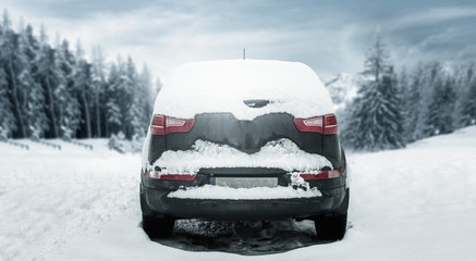 Poster - Black car of snow with free space for your decoration. 