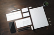Blank branding stationery set on wood table background. Template for placing your design. Branding mock up.