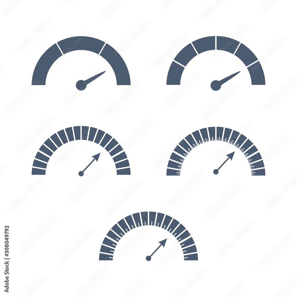 Scale with arrow from red to green. The measuring device icons set ...