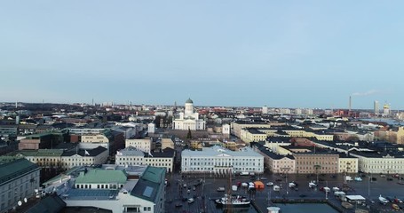 Wall Mural - Aerial Drone View of Helsinki Cathedral and Market Square.  Finland.