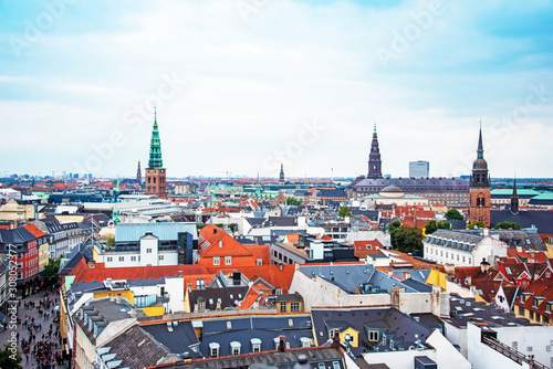 Beautiful cityscape with panoramic city views from above in Copenhagen, Denma...